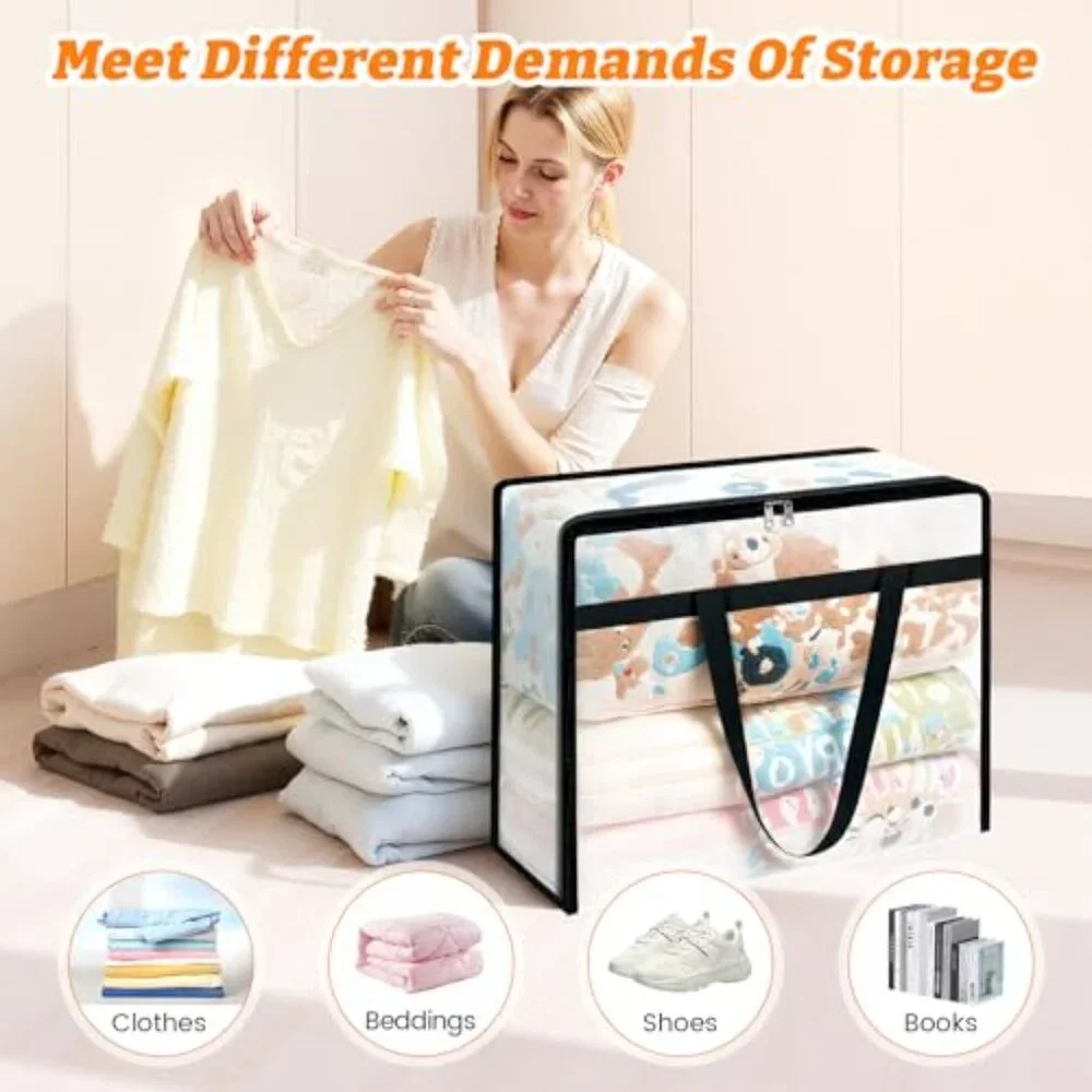8 Pack Clear Clothes Storage Bags, Moving Bags, Foldable